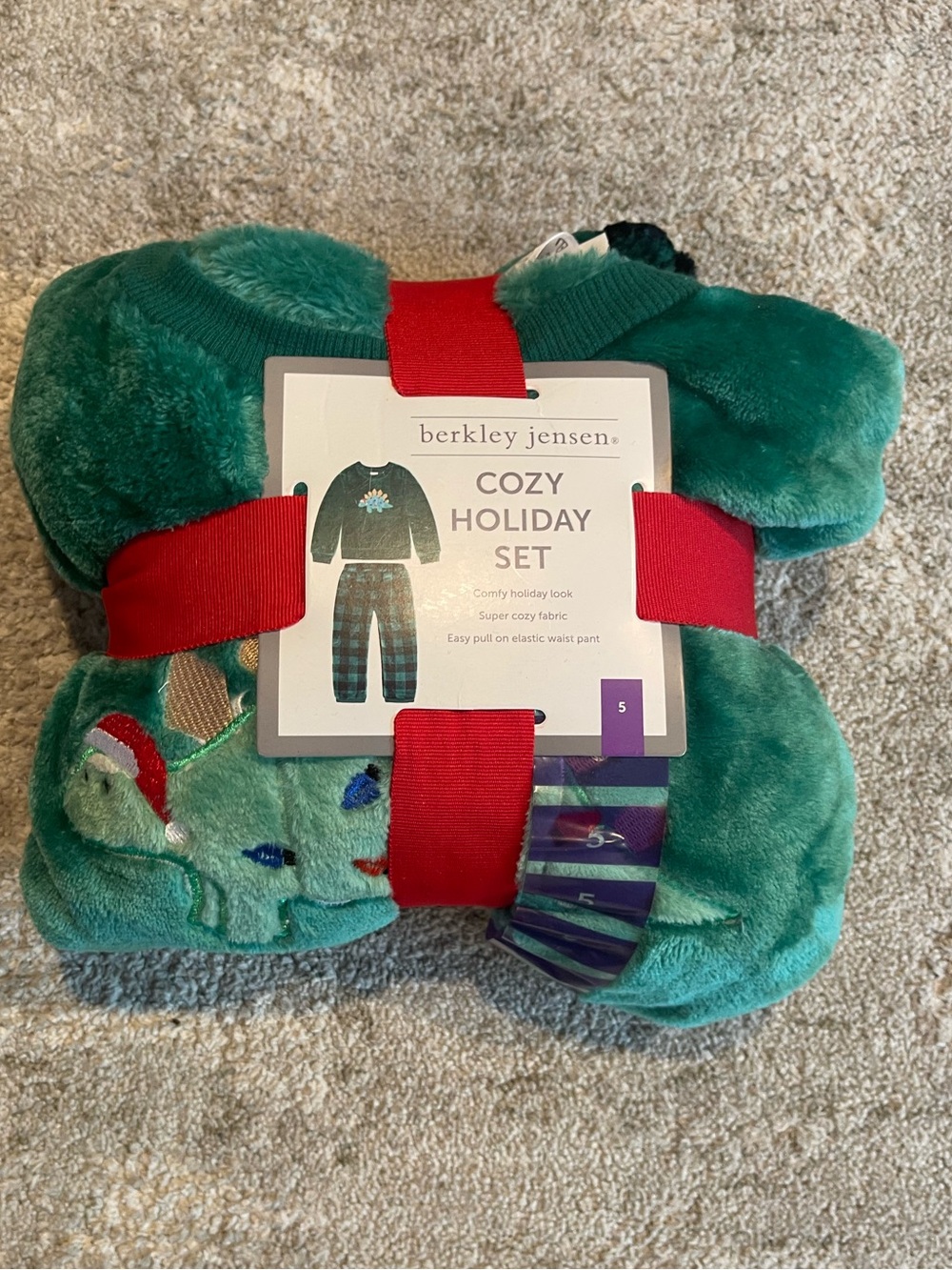 Berkley Jensen Cozy Holiday Kids Pajama Set - Green Dinosaur